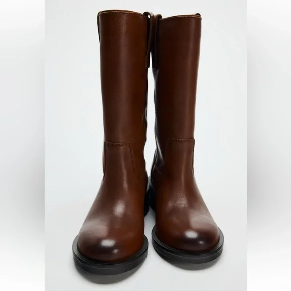 ZARA WIDE SHAFT 100% LEATHER ANKLE BOOTS - Picture 8 of 15